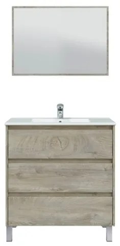 Mobile Bagno 3 Cassetti 80 Cm Con Lavabo Specchio E Colonna Dakota Rovere Alaska