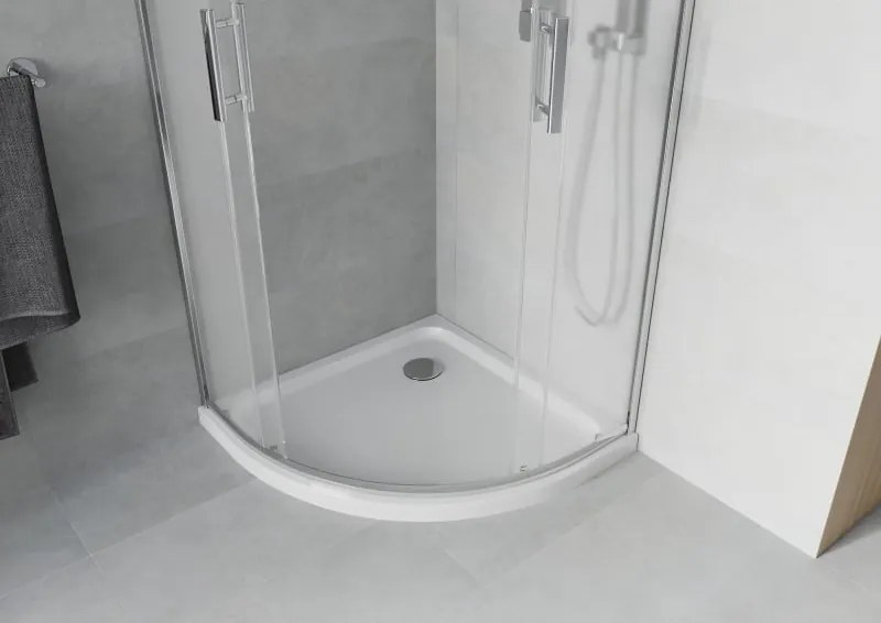 Mexen Rio cabina doccia semicircolare 80 x 80 cm, smerigliata, cromo + piatto Flat, bianco - 863-080-080-01-30-4110