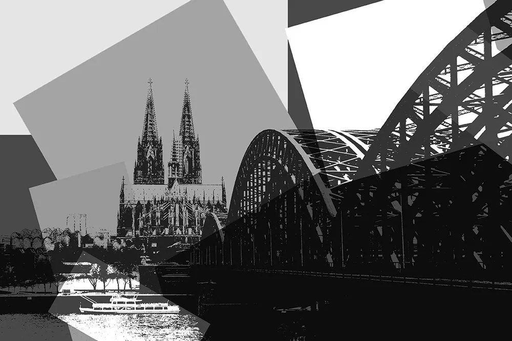 Carta da parati – Illustrazione in bianco e nero della città di Colonia