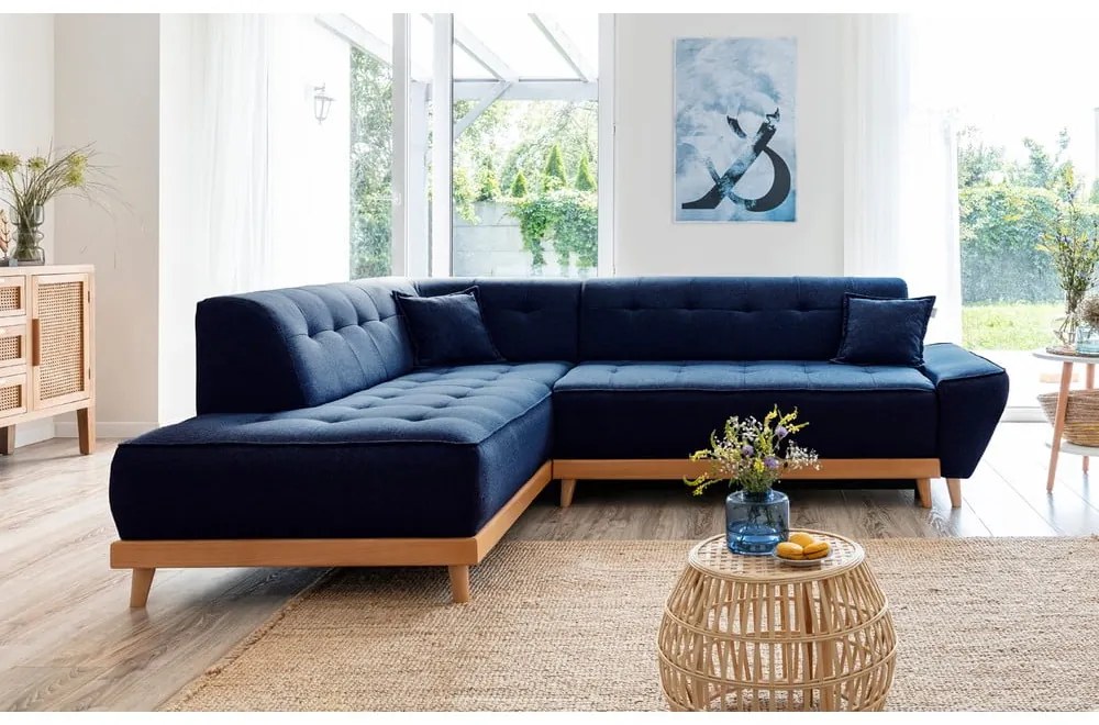 Divano letto angolare blu navy L, angolo sinistro Dazzling Daisy - Miuform