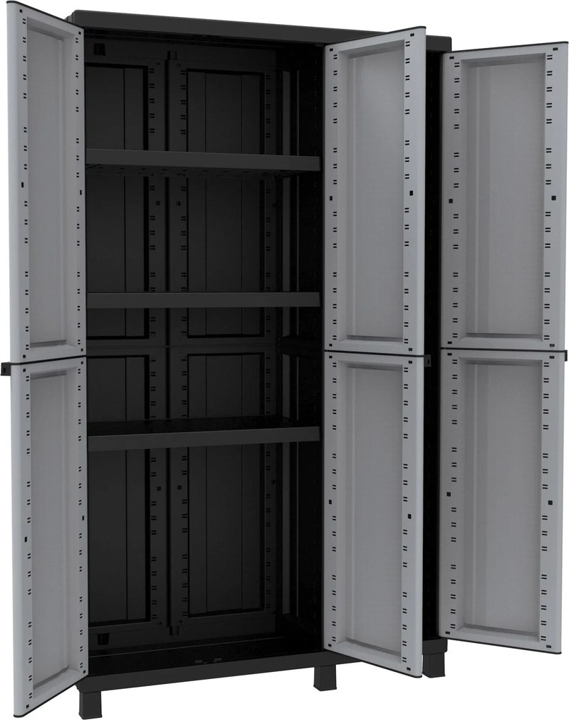 Armadio Portascope Modulare da Esterno 102x39x170 cm 3 Ante 3 Ripiani in Polipropilene Twist Grigio e Nero...