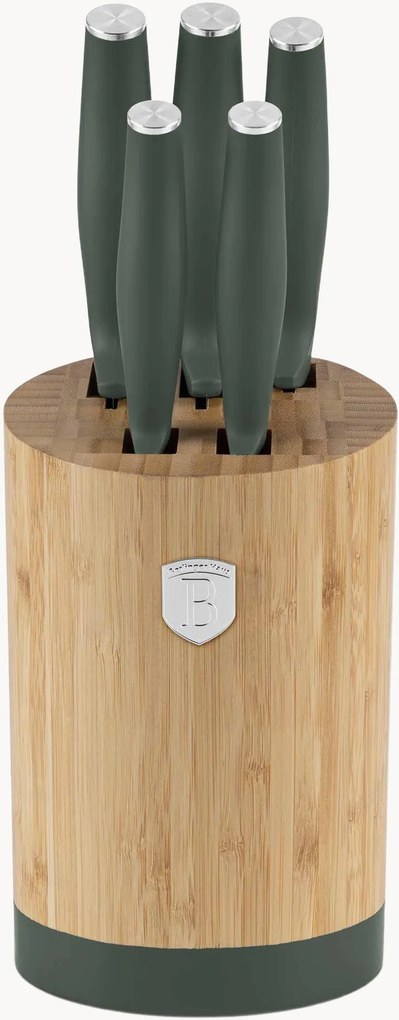 Set coltelli da cucina con supporto in bambù Matte Green, set da 6