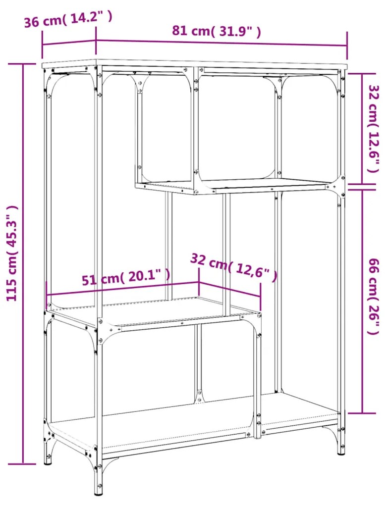 Libreria Rovere Marrone 81x36x115cm Legno Multistrato e Acciaio