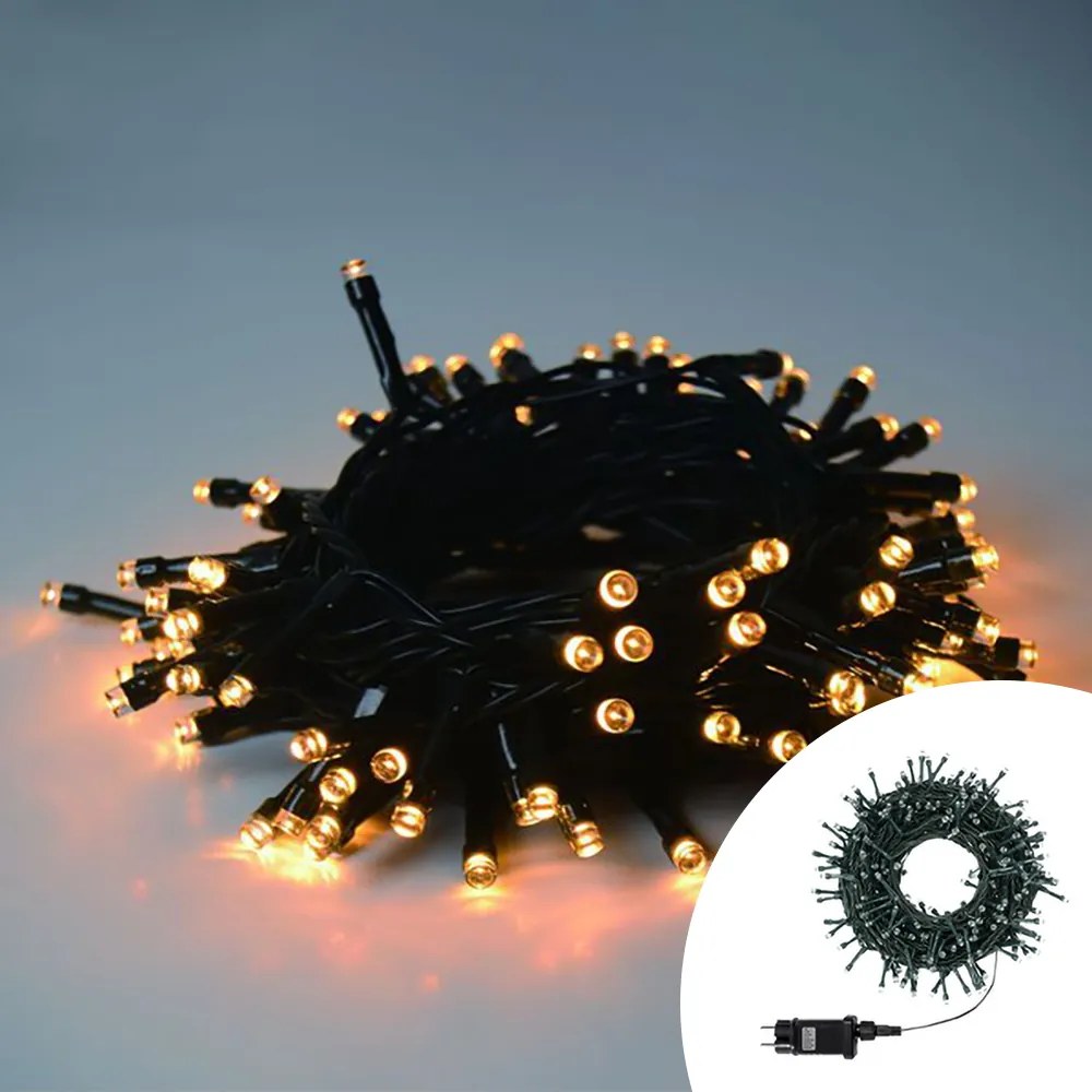 Catena di luci 5 metri da 100 Led Bianco Caldo con cavo verde Wisdom