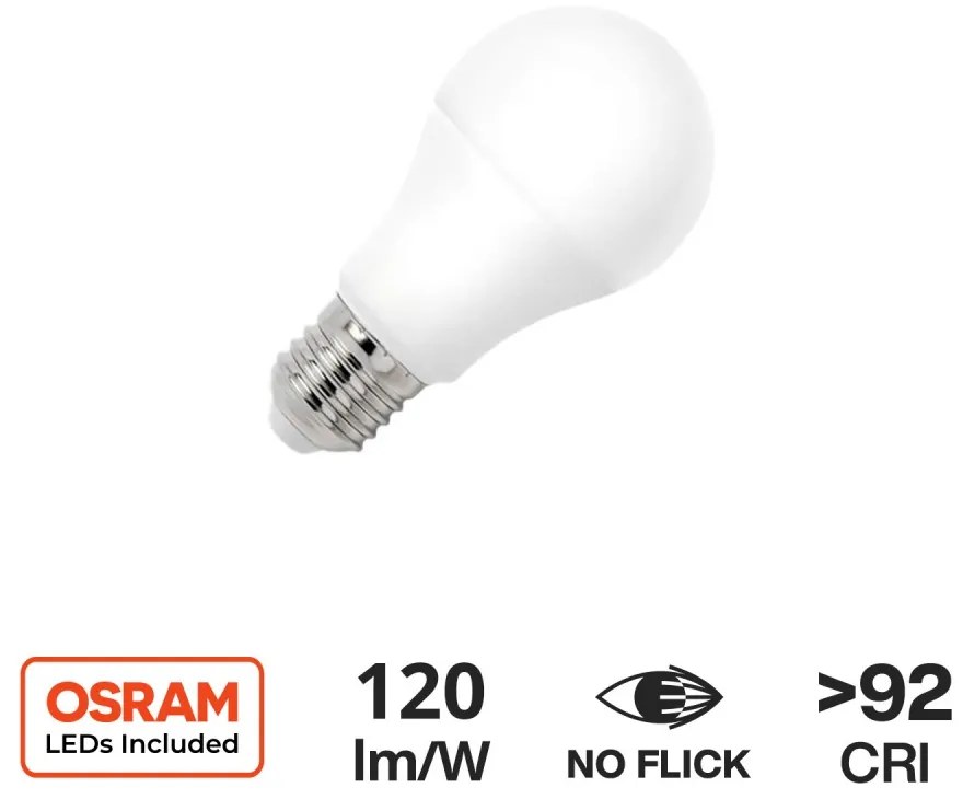 Lampada E27 12W, A60 120lm/W, CRI92, No Flickering Colore  Bianco Naturale 4.000K