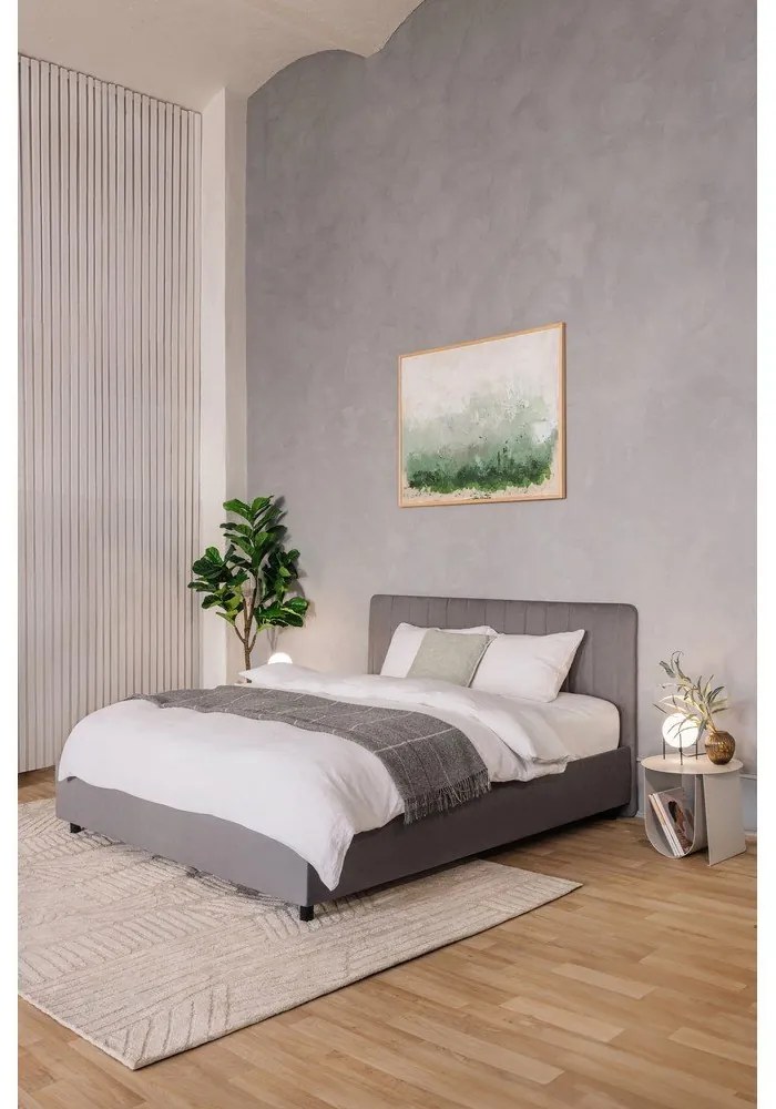Letto matrimoniale imbottito grigio con contenitore e rete inclusi 180x200 cm Myra Slim Line – Bonami Selection
