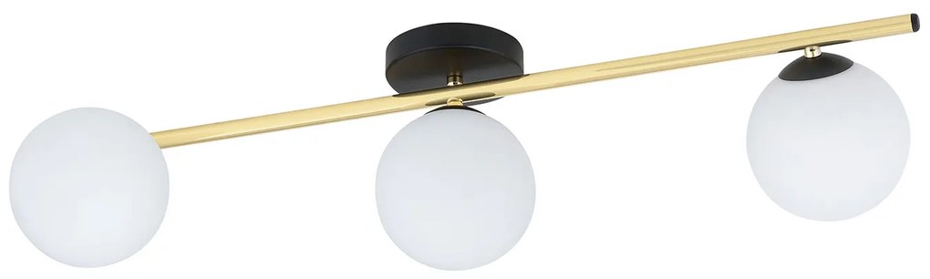 Plafoniera Contemporanea 3 Luci Eracle In Acciaio Oro/Nero E Sfere Vetro Bianco