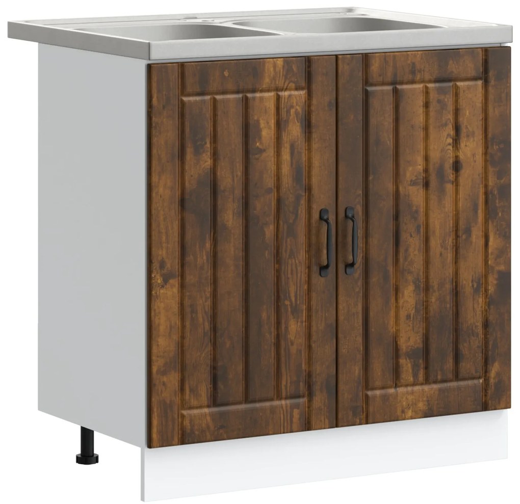 Armadio da cucina ""lucca"" con doppio lavello in rovere affumicato in legno ingegnerizzato