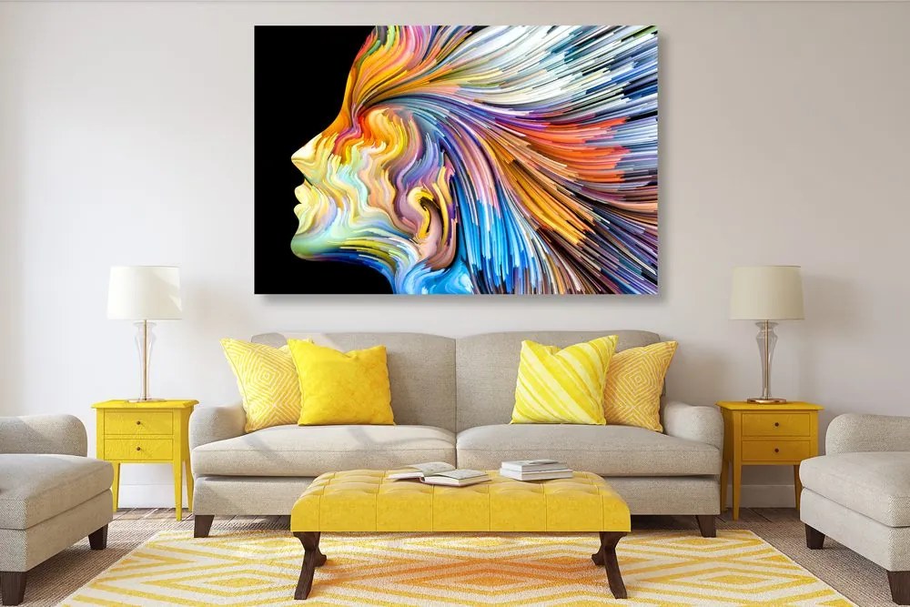 Quadro su tela – Profilo colorato di volto femminile
