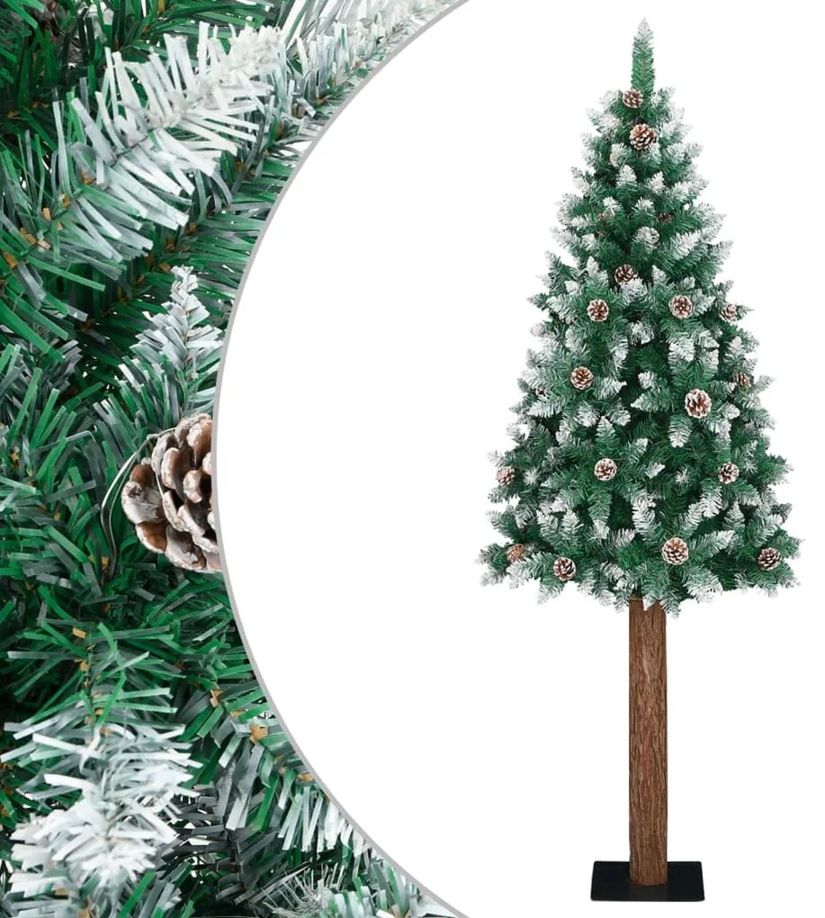Albero Di Natale Sottile Con Legno Vero E Neve Verde 210 Cm /