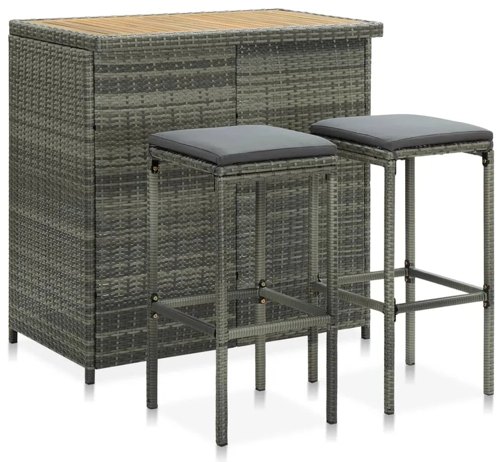 Set Da Bar 3 Pz İn Polyrattan Grigio /