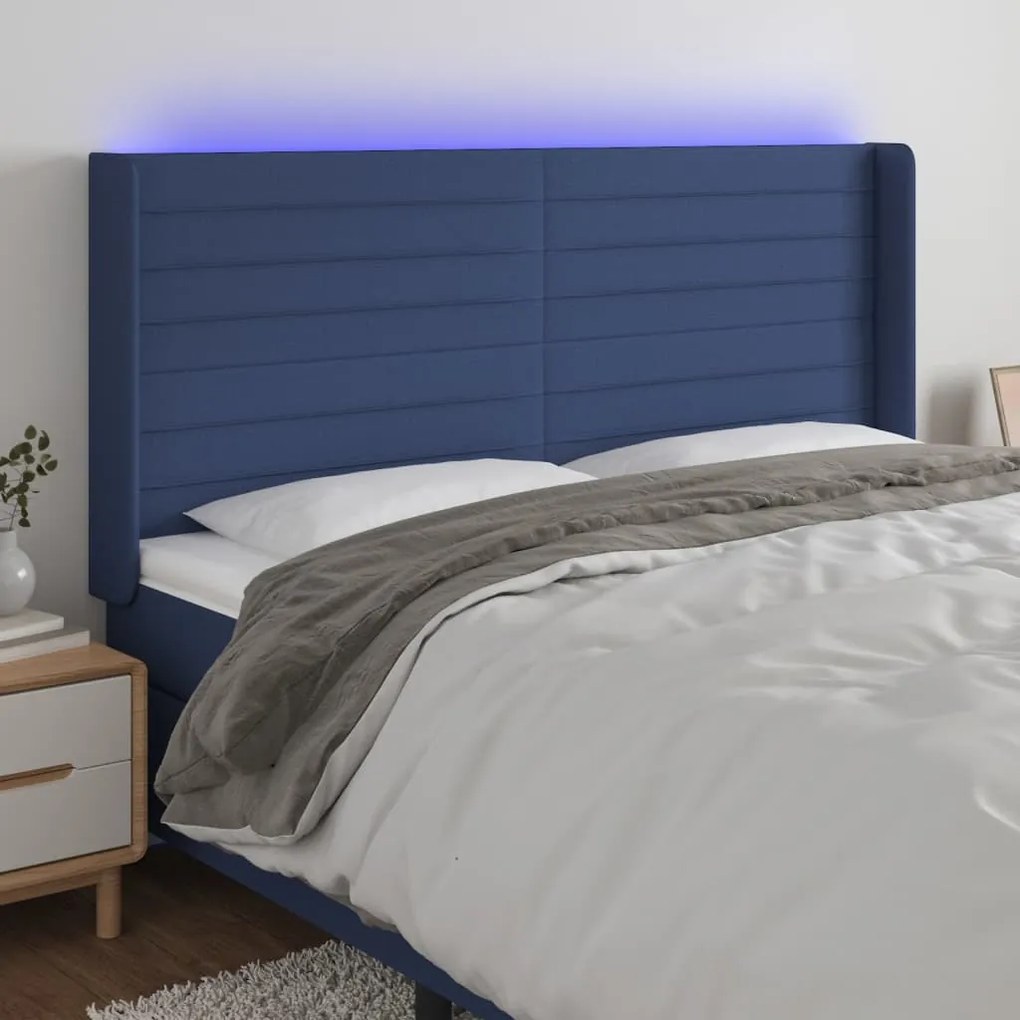 Testiera A Led Blu 183x16x118/128 Cm İn Tessuto /