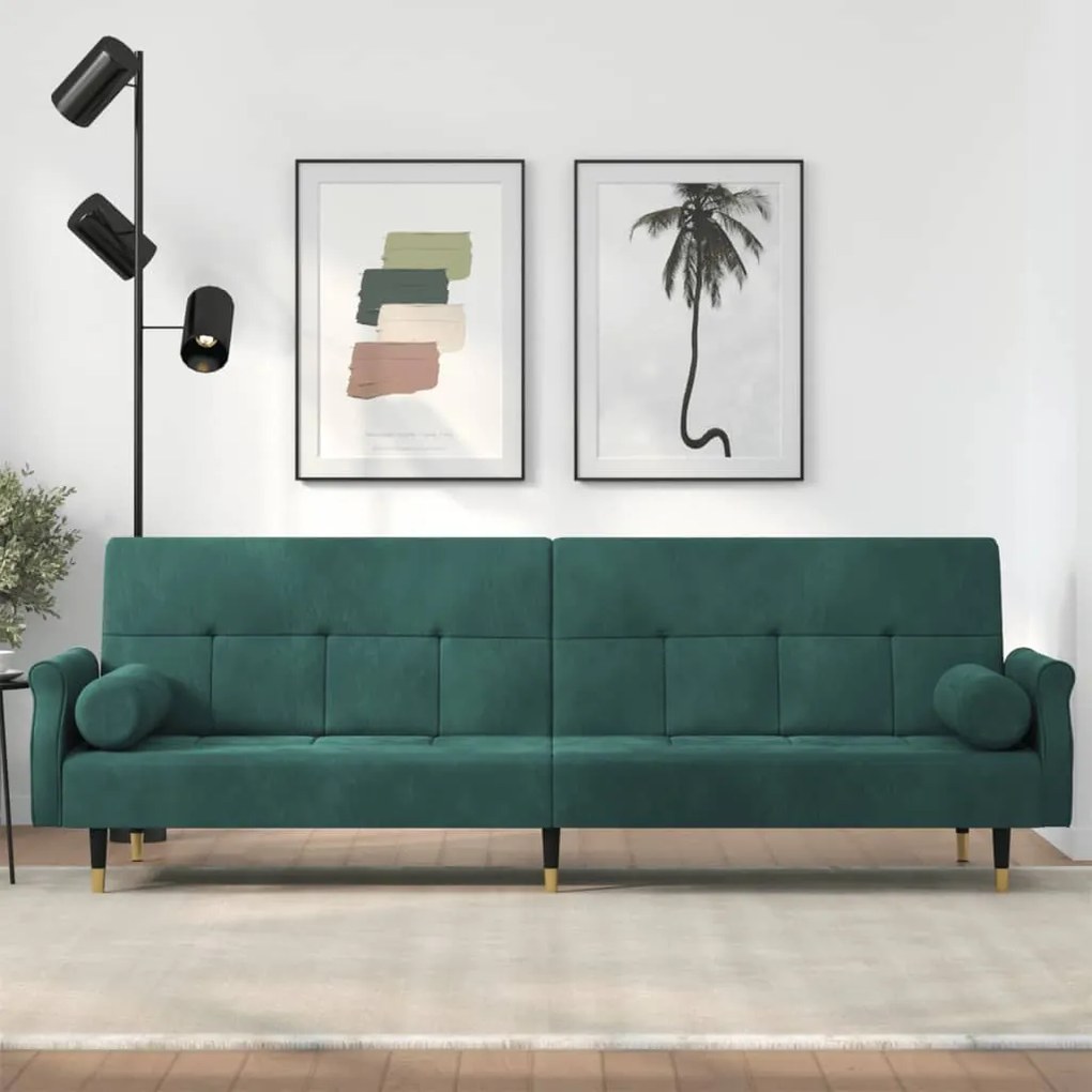 Divano Letto Con Cuscini Verde Scuro İn Velluto /