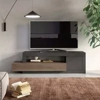 Porta tv design moderno in finitura Lava e Mercure, 1 anta 1 cassetto, ZLCFREEPTV2