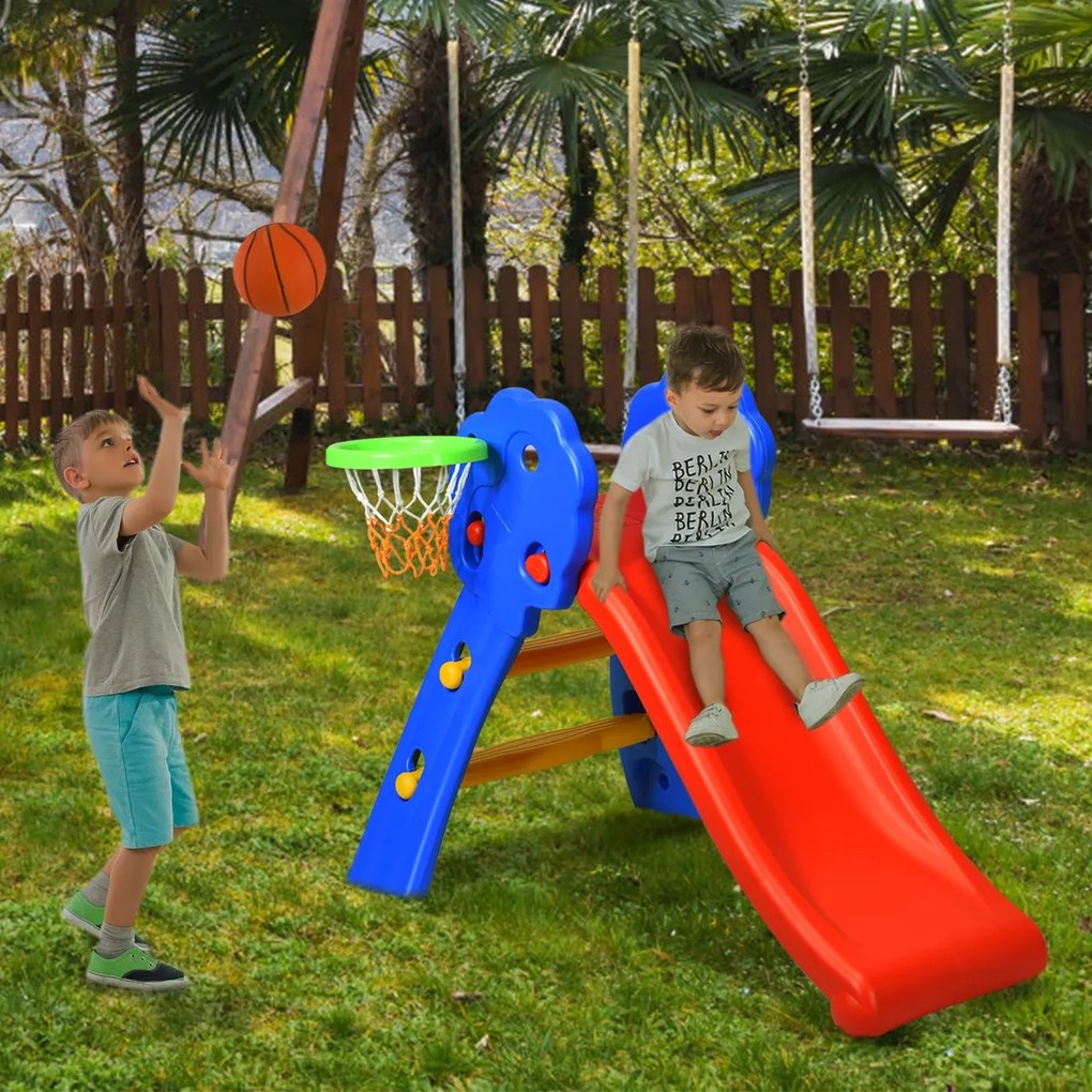 Costway Scivolo con cerchio di pallacanestro per bambini 3-8 anni Capacità di Carico 50kg