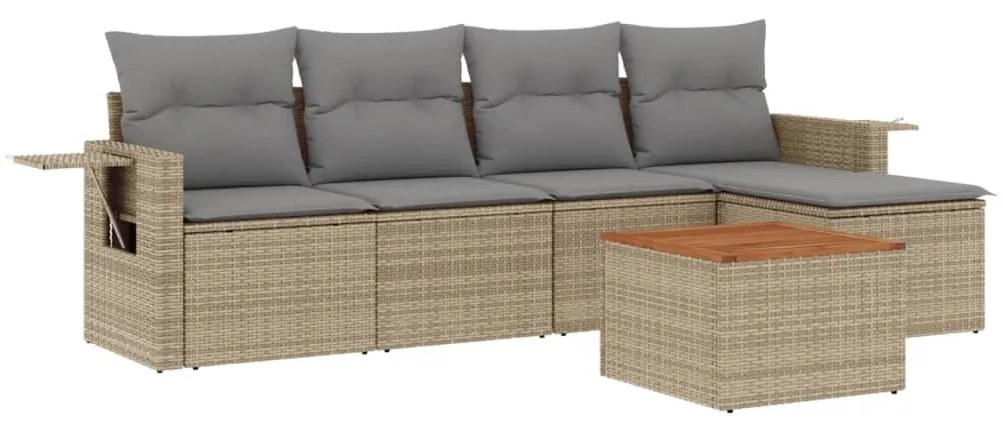 Set divano da giardino 6 pz con cuscini beige in polyrattan