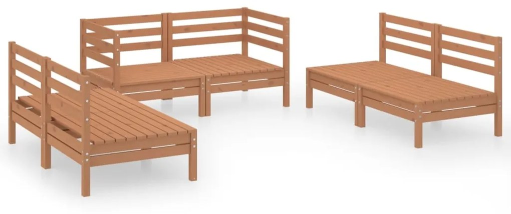 Set Divani da Giardino 6 pz Miele in Legno Massello di Pino