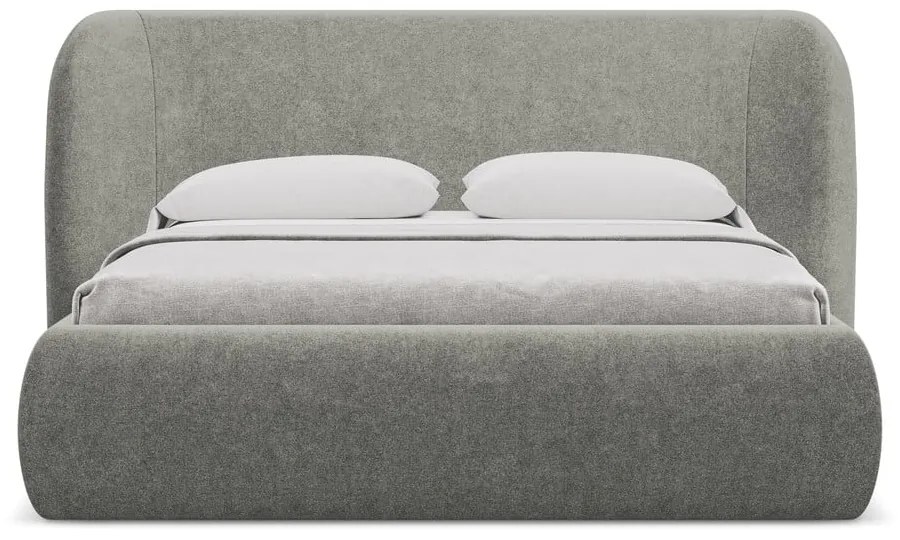 Letto matrimoniale imbottito grigio con contenitore con griglia 160x200 cm Hauke - Makamii