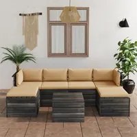 Set Divani da Giardino su Pallet 7 pz con Cuscini Massello Pino 3061974