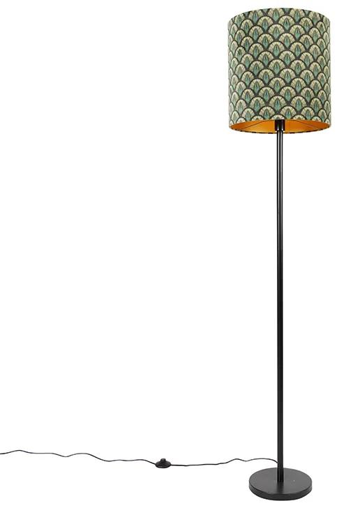 Lampada da terra nera design paralume pavone dorato 40cm - SIMPLO