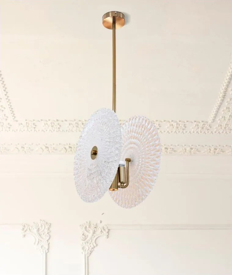 Lampadario dorato con paralume in vetro Glass – Mauro Ferretti