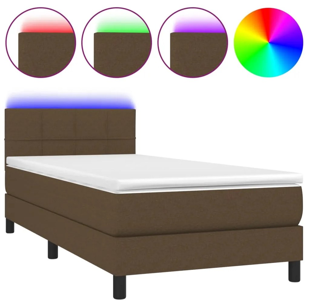 Letto a Molle Materasso e LED Marrone Scuro 80x200cm in Tessuto