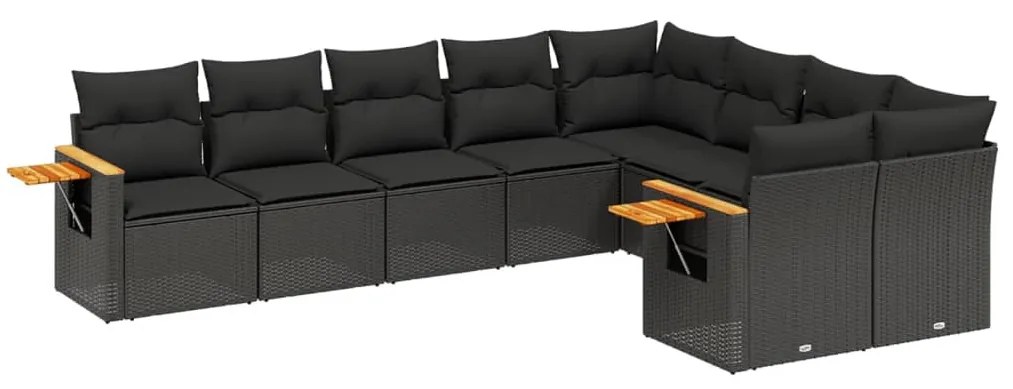 Set Divani da Giardino 9 pz con Cuscini Nero in Polyrattan