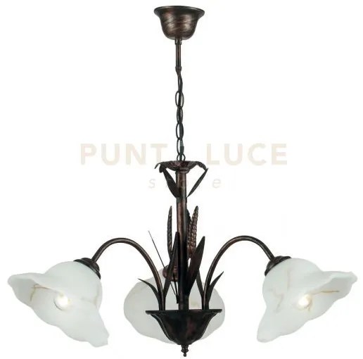 Lampadario byron ruggine 3 luci attacco e27 64x100cm in metallo dec...