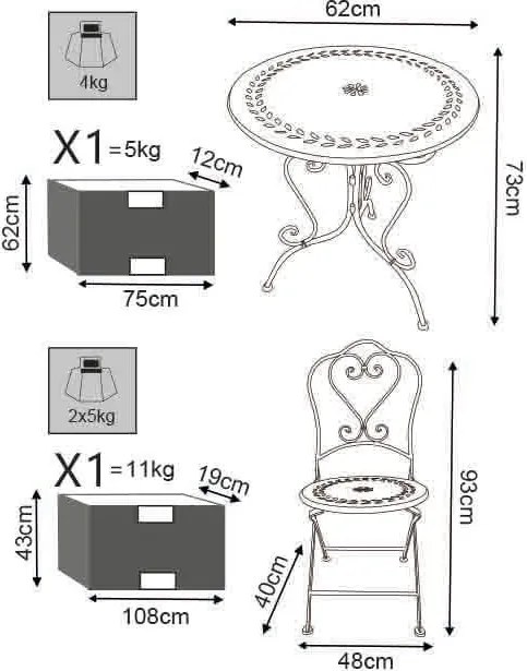 DORIAN - set tavolino e due sedie da giardino
