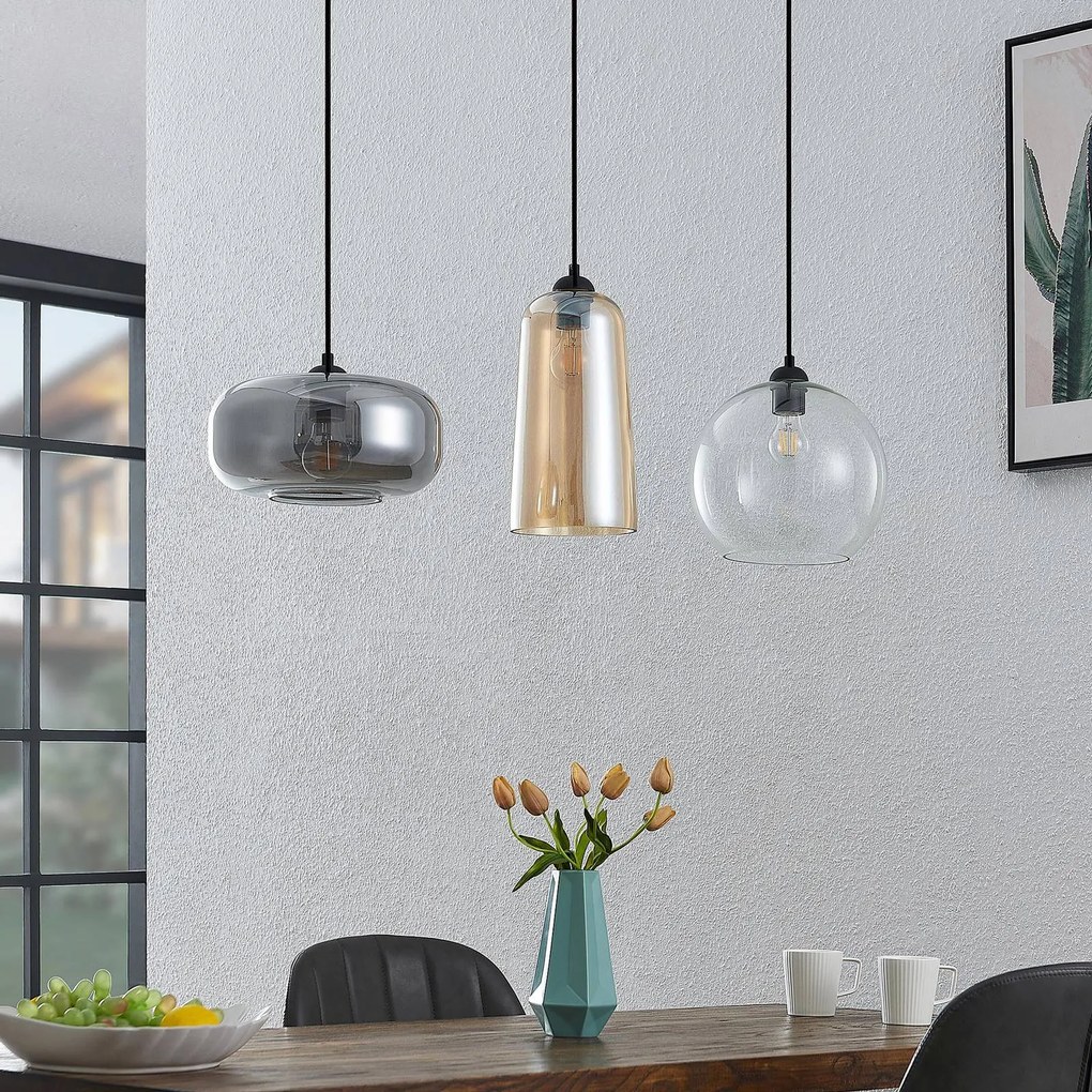 Lucande lampada a sospensione Wilja, ambra, vetro, 111 cm, E27
