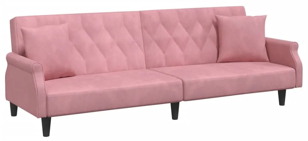 Divano letto con braccioli rosa in velluto