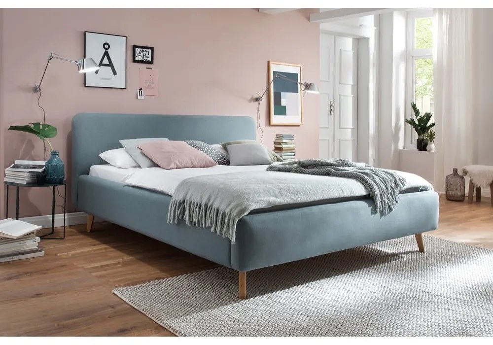 Letto matrimoniale imbottito blu/grigio 180x200 cm Mattis - Meise Möbel