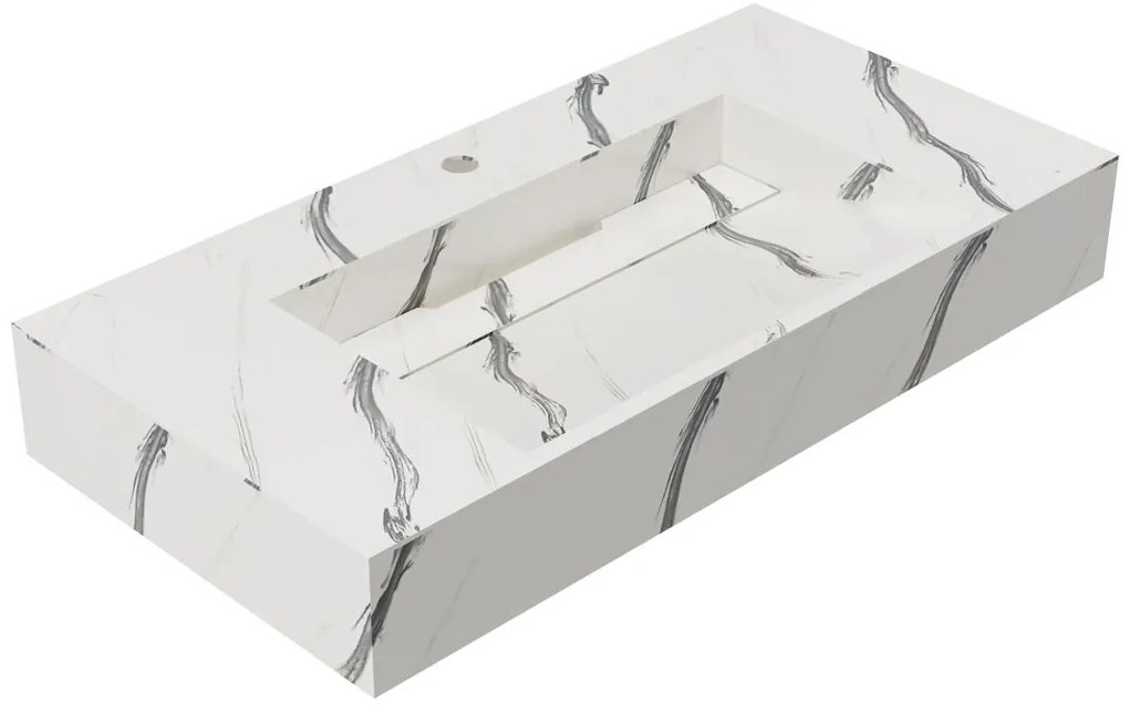 Lavabo sospeso L90.2 x l45,2 x H8 cm in Solid Surface effetto marmo Bianco - TAKOTNA
