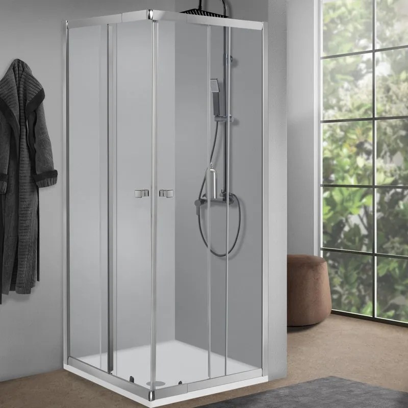 Box doccia angolare Porossan con porta scorrevole, vetro 5 mm,L 68-80 cm x L 88-100 cm x H 190 cm, cromo