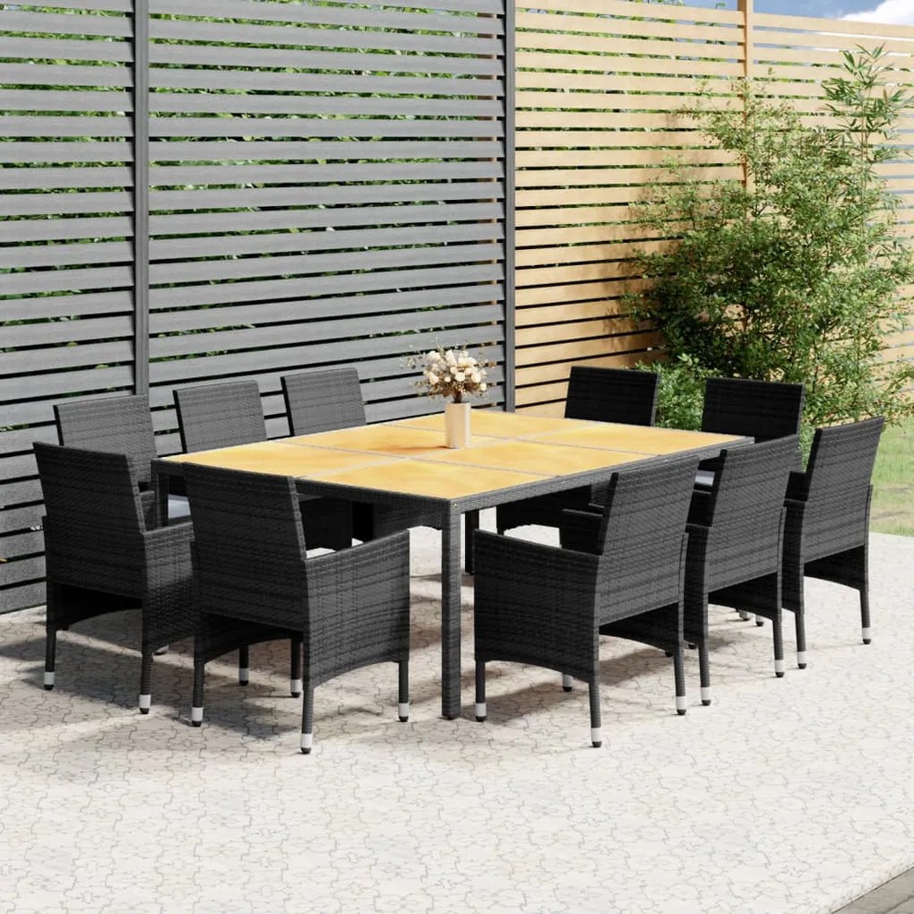 Set da pranzo per giardino 11 pz in polyrattan grigio