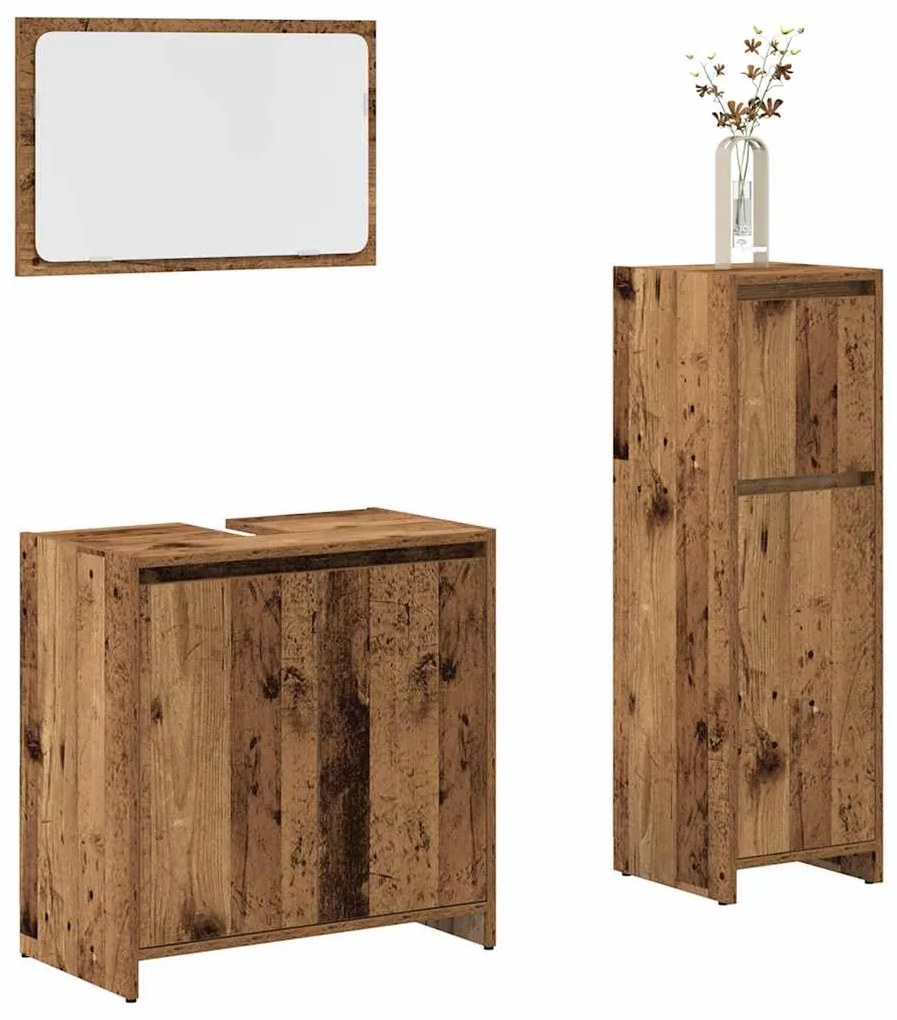 Set Mobili Da Bagno 3 Pz Legno Antico İn Legno Multistrato /