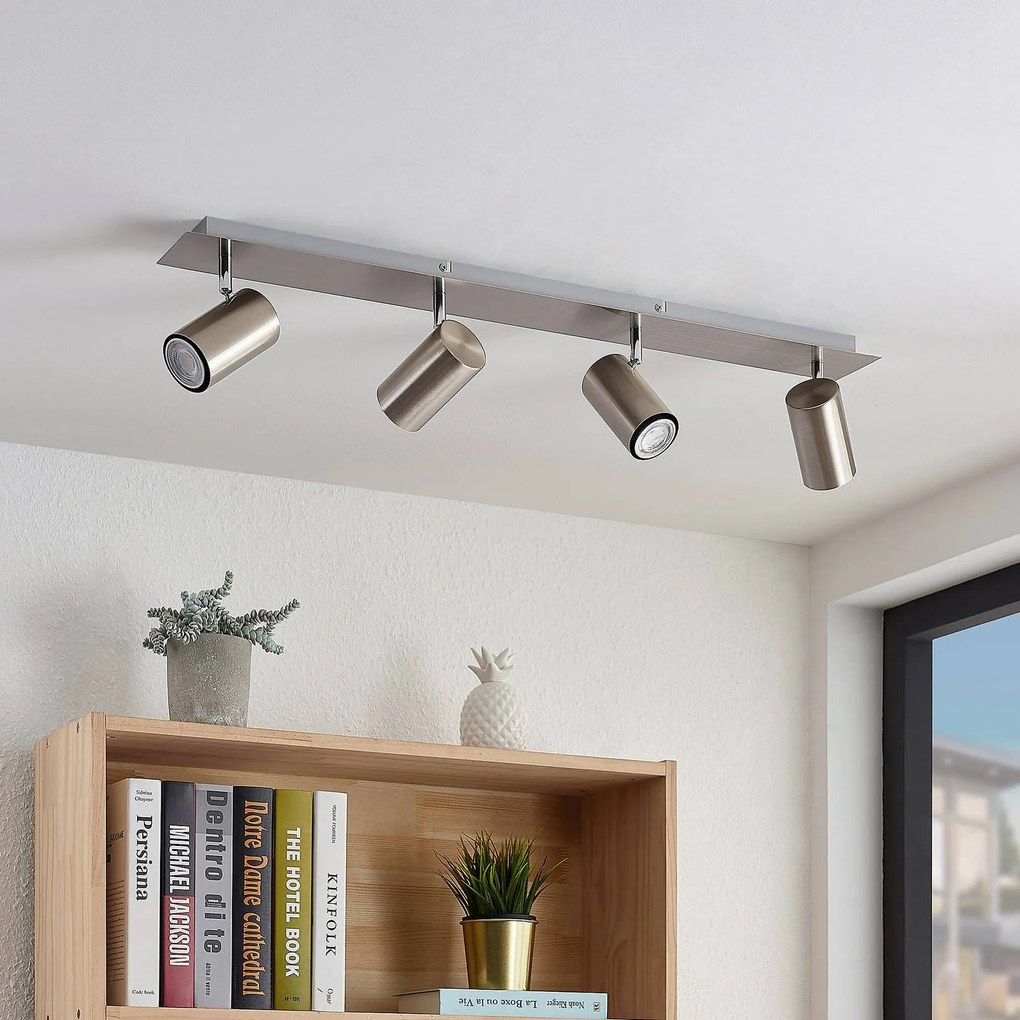 Faretto da soffitto Lindby Joffrey, 80 cm, nichel, a 4 luci, GU10 Joffrey Lindby, dimmerabile, Alluminio / Grigio / Zincato, Soggiorno / Sala da pranzo, Metallo, Moderno, Faretto