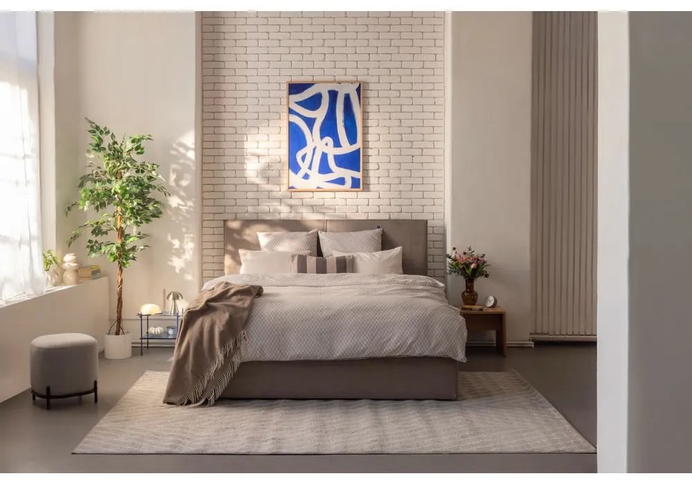 Letto matrimoniale imbottito grigio tortora con contenitore, materasso e rete inclusi 160x200 cm Thessa Bold – Bonami Selection