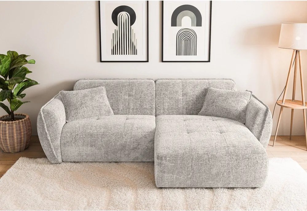 Divano angolare beige (con penisola a destra/con chaise lounge) con rivestimento in ciniglia Nelia – Ropez