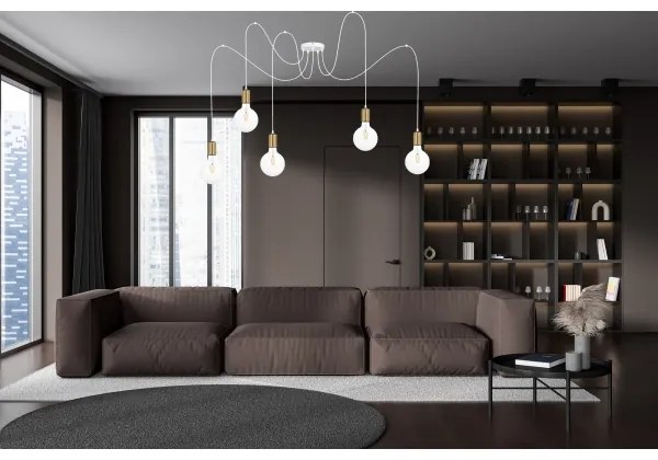 Lampadario a sospensione con filo MIROS 5xE27/60W/230V ragno bianco/oro