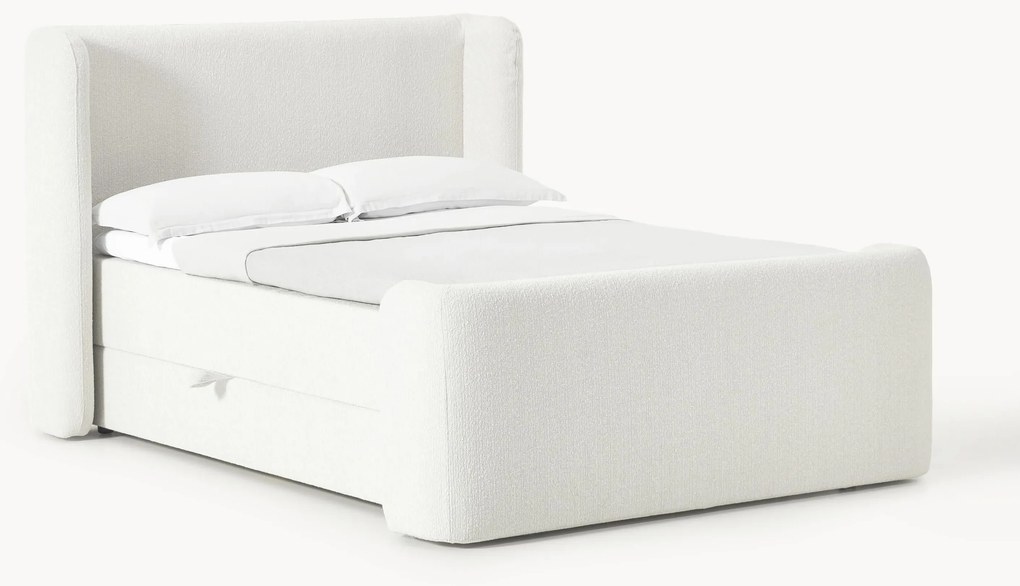 Letto boxsrping in bouclé con contenitore Perla