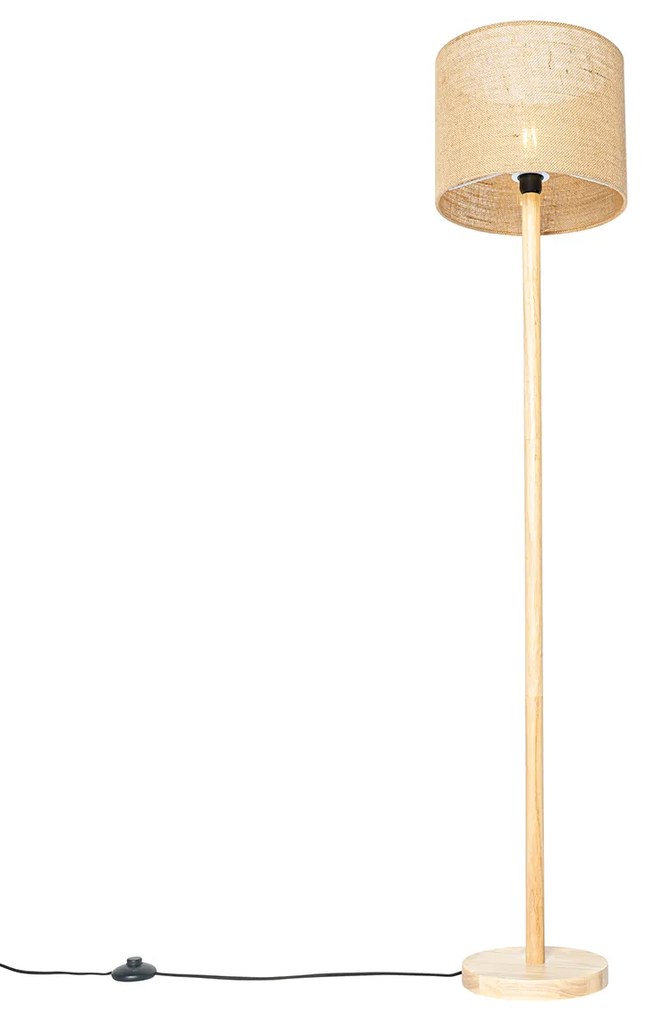 Lampada da terra rustica in legno con paralume in lino naturale 32 cm - Mels