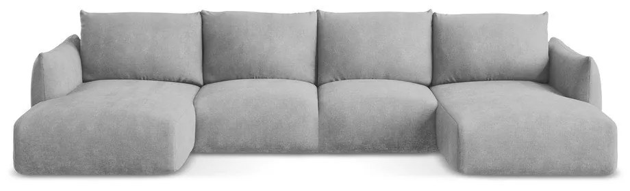 Divano angolare grigio chiaro allungabile (a U) con rivestimento in ciniglia Leila – Makamii