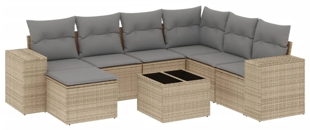 Set divano da giardino 8 pz con cuscini beige in polyrattan