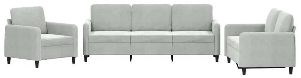 Set di divani 3 pz grigio chiaro in velluto