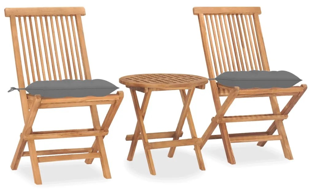Set Da Pranzo Giardino Pieghevole 3 Pz Cuscino Massello Di Teak /