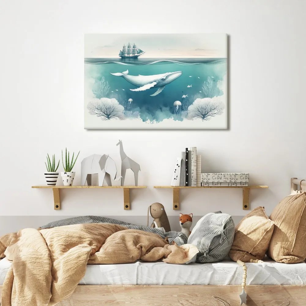 Quadro su tela – Balena e coralli sotto la superficie