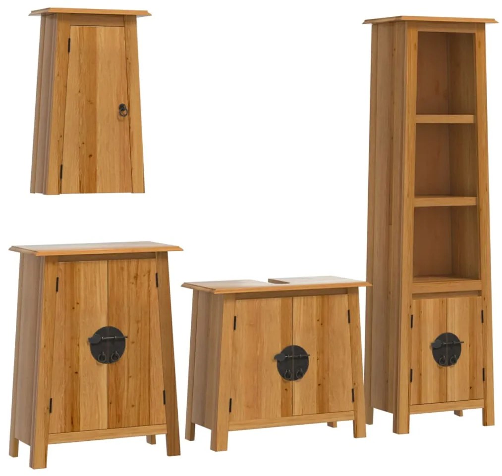 Set mobili da bagno 4 pz in legno massello di pino