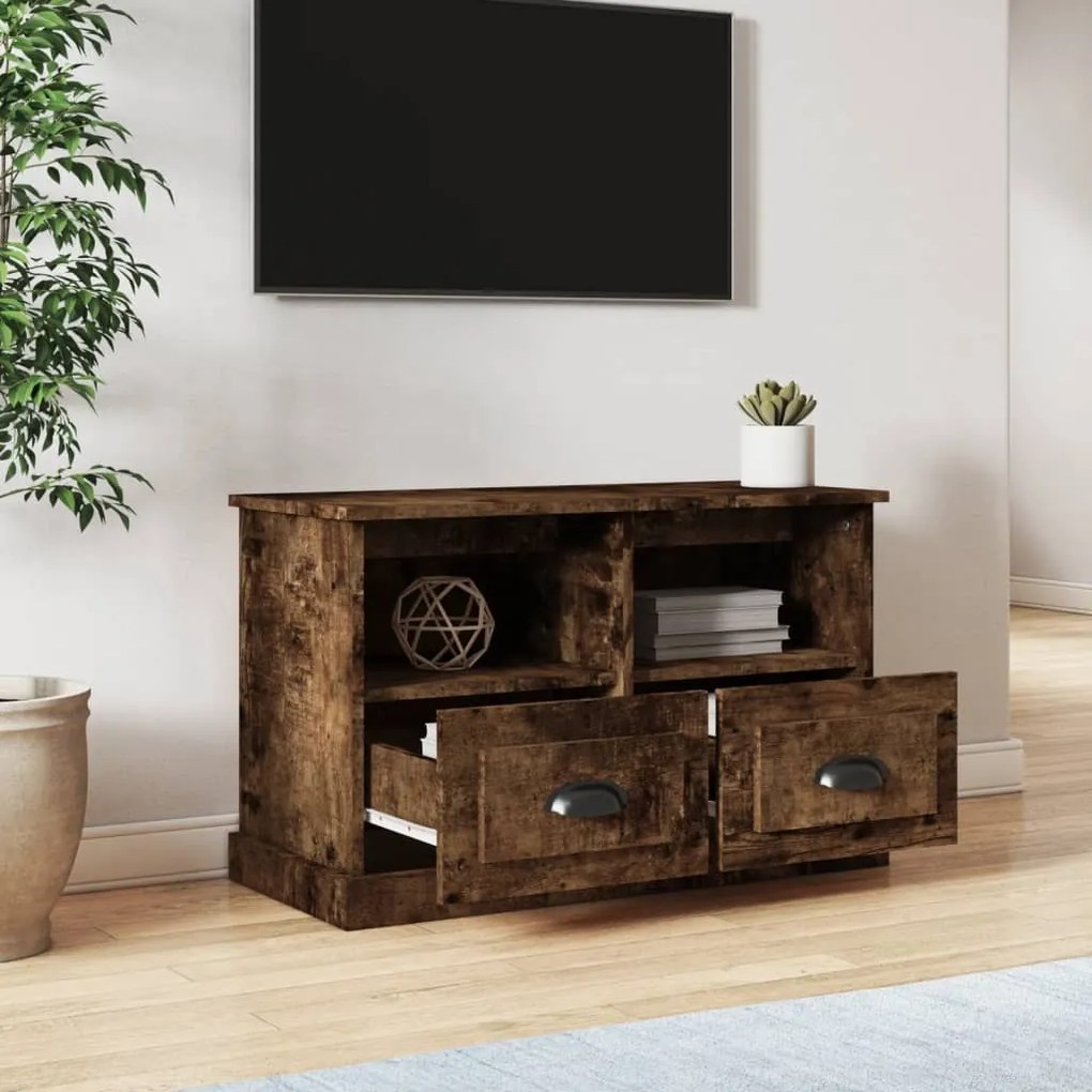 Mobile porta tv rovere fumo 80x35x50 cm in legno multistrato