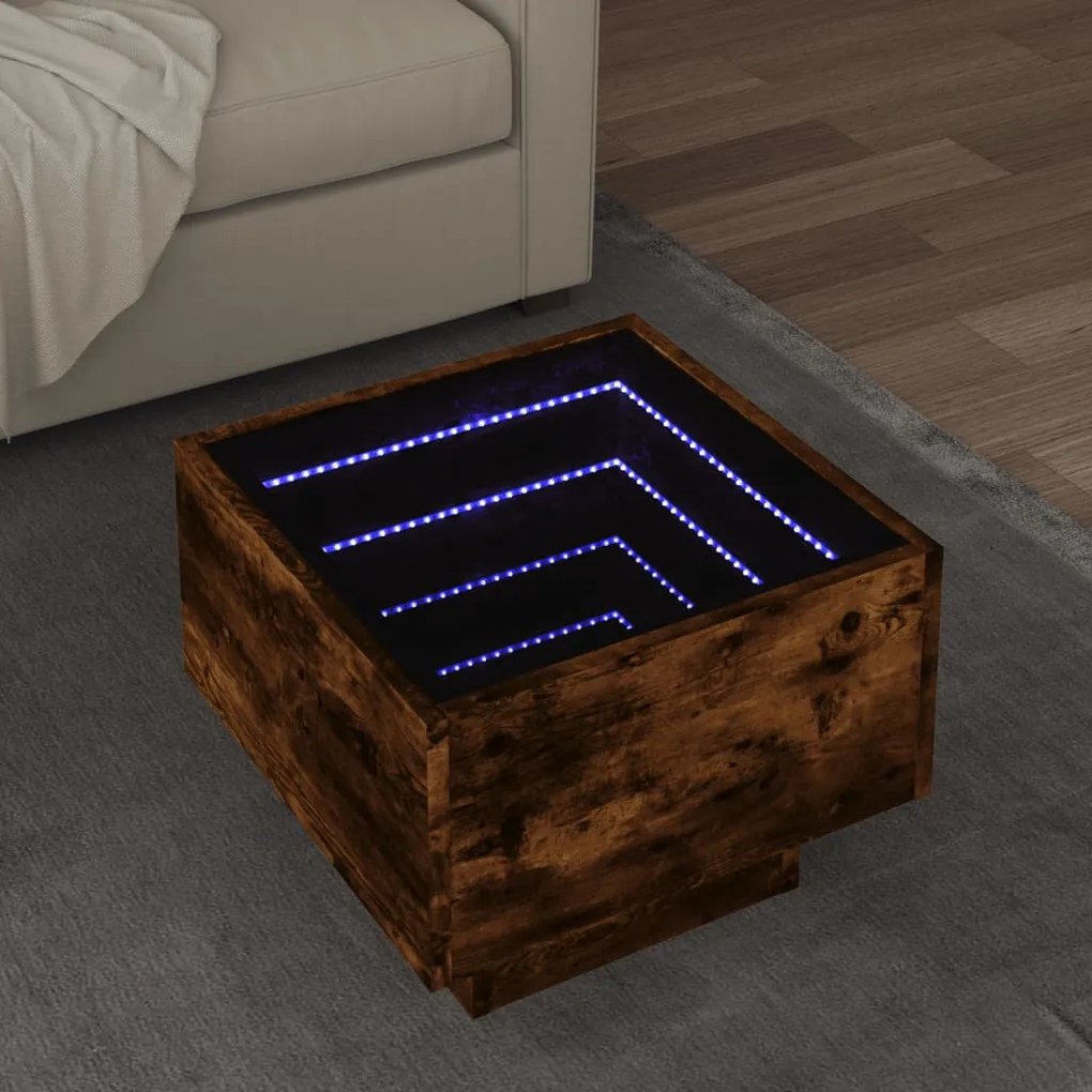 Tavolino Con Led Rovere Fumo 40x40x30 Cm İn Legno Multistrato /